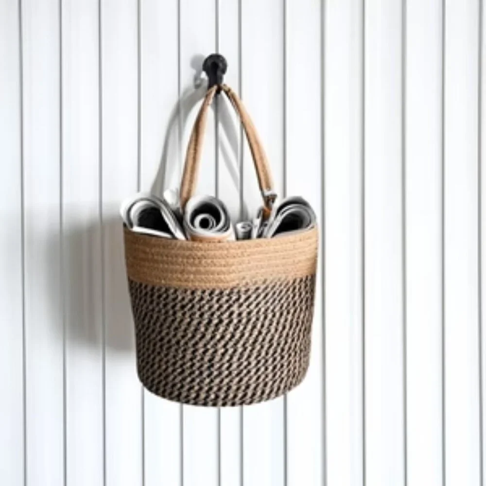 Set of 2 Rope Hanging Baskets | Woven Storage | Black & Beige | NWT
